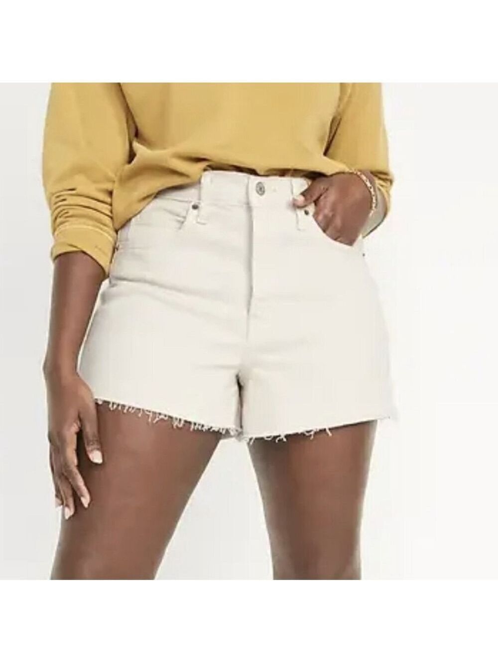 24 - Old Navy | Higher High-Waisted Button-Fly Sky-Hi A-Line Ecru Cut-Off Shorts
